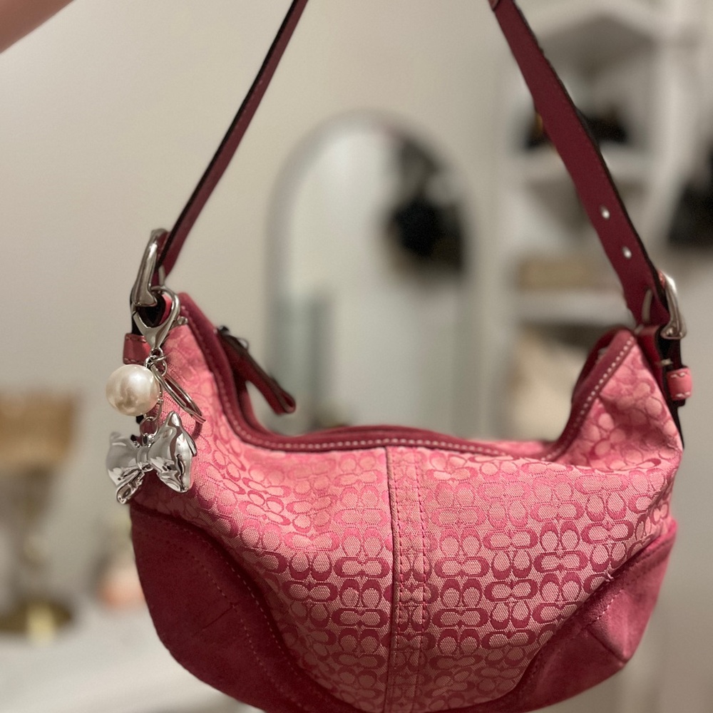 Coach Pink Shoulder Bag with Signature Monogram